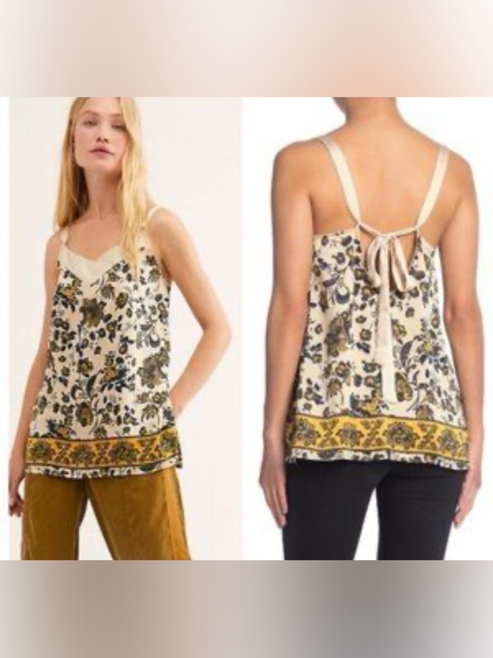 Free People Intimately Solstice Printed Tie-Back Camisole Tank Top, Size L, EUC